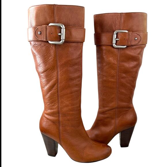 FOSSIL Tall Leather Buckle Boots 3.5" Heel Style FFW4177129 in Tan W's Size 8 - Picture 2 of 16